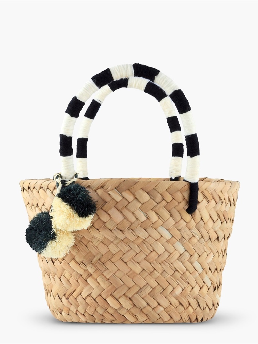 KAVU Woven Straw Mini St Tropez Tote with Black & White Wrapped Handles NEW
